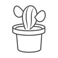 Gardening, potted cactus plant nature line icon style