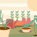 gardening potted plants flowers watering can Royalty Free Stock Photo