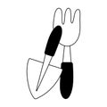 Gardening, rake and spade tools work isolated line icon style