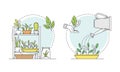 Gardening related symbols set. Growing and cultivation plants vector illustration