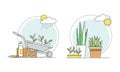 Gardening related symbols set. Growing and cultivation of seedlings vector illustration