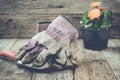 Gardening Scene with gloves and flower Instgram Style Filter