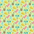 Gardening seamless pattern with garden tools. Spring endless backdrop. Royalty Free Stock Photo