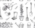 Gardening seamless pattern. Vector sketches hand drawn Royalty Free Stock Photo