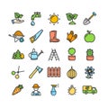 Gardening Signs Color Thin Line Icon Set. Vector