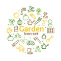 Gardening Signs Round Design Template Line Icon Concept. Vector