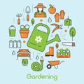 Gardening Thin Line Icons Set with Flowers and Gardener