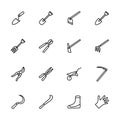 Gardening tool equipment line icon set