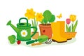 Gardening equipment and tools still life vector illustration Royalty Free Stock Photo