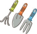 Gardening Tools: Cultivator, Trowel, Weed Fork Royalty Free Stock Photo