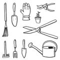 Gardening tools doodle style illustration