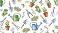 Gardening Tools and Flowers Pattern Royalty Free Stock Photo