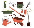 Gardening tools, garden manteinance. Vector collection of gardening tools.