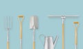 Gardening tools. Garden vintage set equipment. Concept of florist shop, greenhouse or gardener work. Top view isolated on Royalty Free Stock Photo