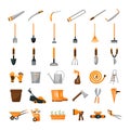 Gardening tools icons set cartoon vector. Garden inventory