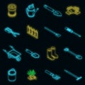 Gardening tools icons set vector neon Royalty Free Stock Photo