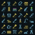 Gardening tools icons set vector neon Royalty Free Stock Photo