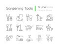 Gardening tools linear icons set