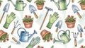 Gardening Tools and Plants Pattern Background Royalty Free Stock Photo