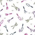 Gardening Tools Pruning Shovel Shear Vector Graphic Silhouette Seamless Pattern