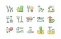 Gardening tools RGB color icons set