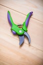 Gardening tools - secateurs on wooden boards Royalty Free Stock Photo