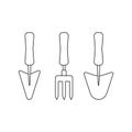 Gardening tools set of handfork and trowels outline simple minimalistic flat design vector illustration