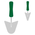 Gardening tools set of trowels in green colour outline simple minimalistic flat design vector illustration isolated on white