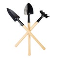 Gardening tools, shovels, rake isolated on white Royalty Free Stock Photo