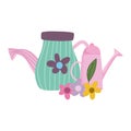 Gardening, watering cans and flowers garden isolated icon style