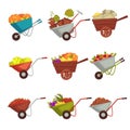 Gardening wheelbarrow with vector harvest