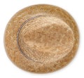 Gardening wicker straw hat, top view isolated on white background with clipping path, spring concept for home gardening or Royalty Free Stock Photo