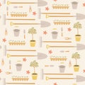 Gardening work and garden tools vector seamless pattern