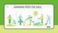 Gardening Work Landing Page Template. Farmers or Gardeners Planting and Caring of Trees and Plants