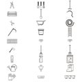 Gardening work tools flat icons set. Equipment for working in garden, gloves, secateurs, seeds, shovel, watering can. Flat vector Royalty Free Stock Photo