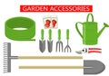 Gardening work tools flat icons set. Gardening Tools equipment for working in garden, secateurs, seeds, shovel, watering
