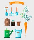 Gardening work tools set. Equipment for working in garden