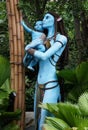 Gardens by The Bay, Singapore - February 19, 2023 - The blue statue of a mother and a baby Avatar inside of Cloud Forest