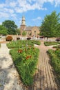 Gardens at Colonial Williamsburg in front of Bruton Parish Church vertical