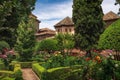 Gardens of El Partal with tower of Hall of the Abencerrajes at Nasrid Palaces of Alhambra - Granada, Andalusia, Spain Royalty Free Stock Photo