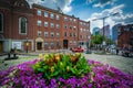 Gardens and historic buildings in the North End of Boston, Massachusetts.