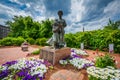 Gardens and monument in Nashua, New Hampshire. Royalty Free Stock Photo