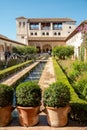 Gardens in the Patio de la Acequia in the Palacio de Generalife, across from the Alhambra, Granada, Spain Royalty Free Stock Photo