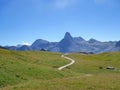 Gardetta - Scenic mtb trail with view of Rocca La Meja on the Italy French border in Maira valley in the Cottian Alps, Piedmont Royalty Free Stock Photo