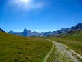 Gardetta - Scenic mtb trail with view of Rocca La Meja on the Italy French border in Maira valley in the Cottian Alps, Piedmont Royalty Free Stock Photo