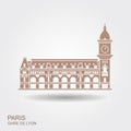 Gare de Lyon in Paris. Vector con with shadow Royalty Free Stock Photo
