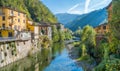 The picturesque town of Bagni di Lucca on a sunny day. Near Lucca, in Tuscany, Italy. Royalty Free Stock Photo