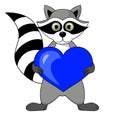 gargle raccoon with heart in hands illustration on white background in