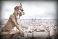 Gargoyle (chimera), stone demons, with Paris city on background. Royalty Free Stock Photo