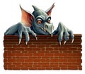 Gargoyle Demon Peeking Over a Wall Banner or Ad Art